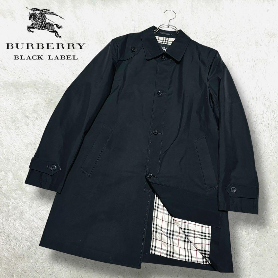 美品 バーバリー ブラックレーベル ステンカラーコート ノバチェック ブラック