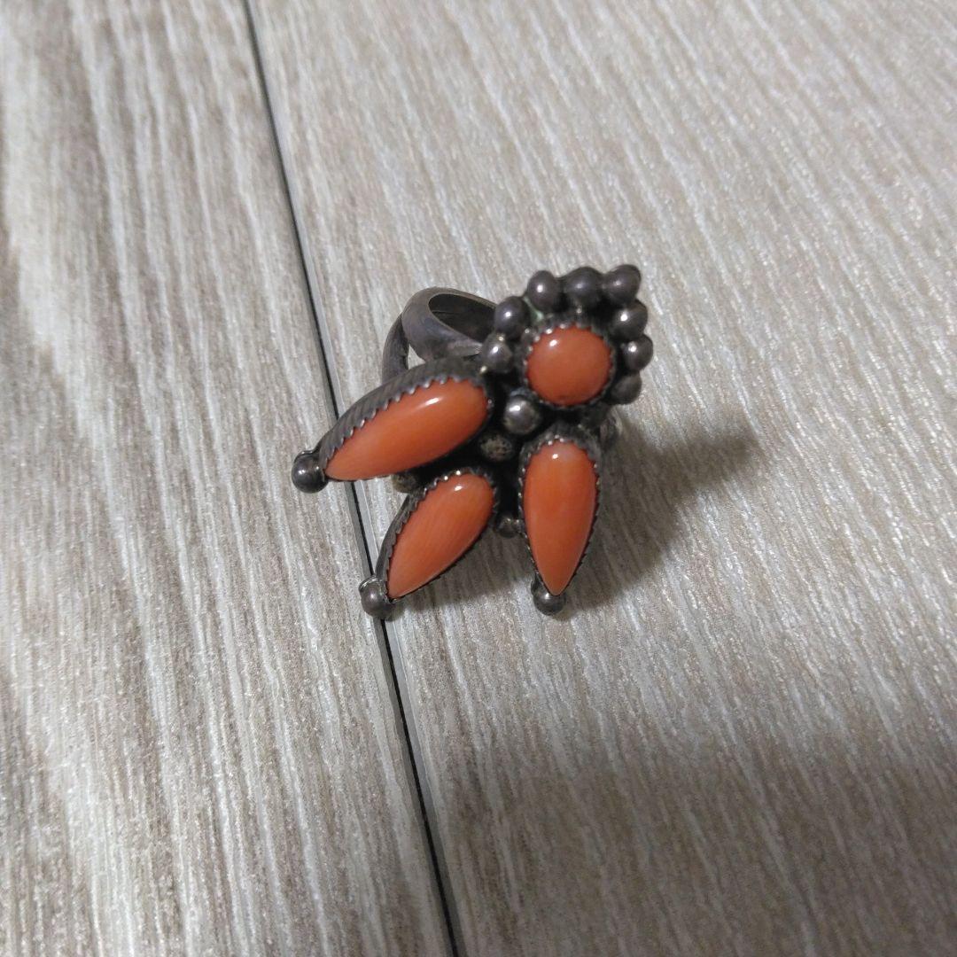 インディアンジュエリー コーラルリング 11号