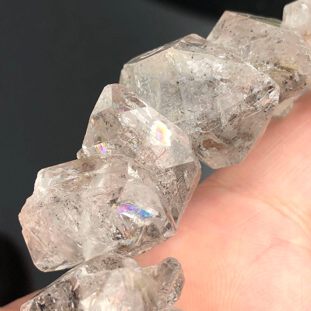 虹入りパキスタン産オイルインハーキマーダイヤモンドブレスレットy2433