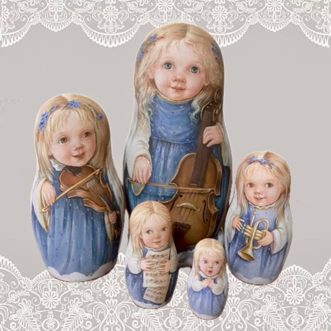 ロシア雑貨☆天使マトリョーシカ(5P)『オーケストラ』バルスコワ作 リダ工房