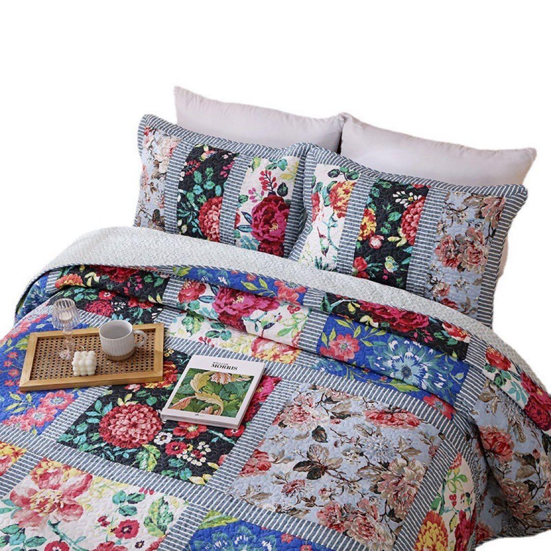 キルトベッドカバー3点セット綿マルチカバー キルティング 817