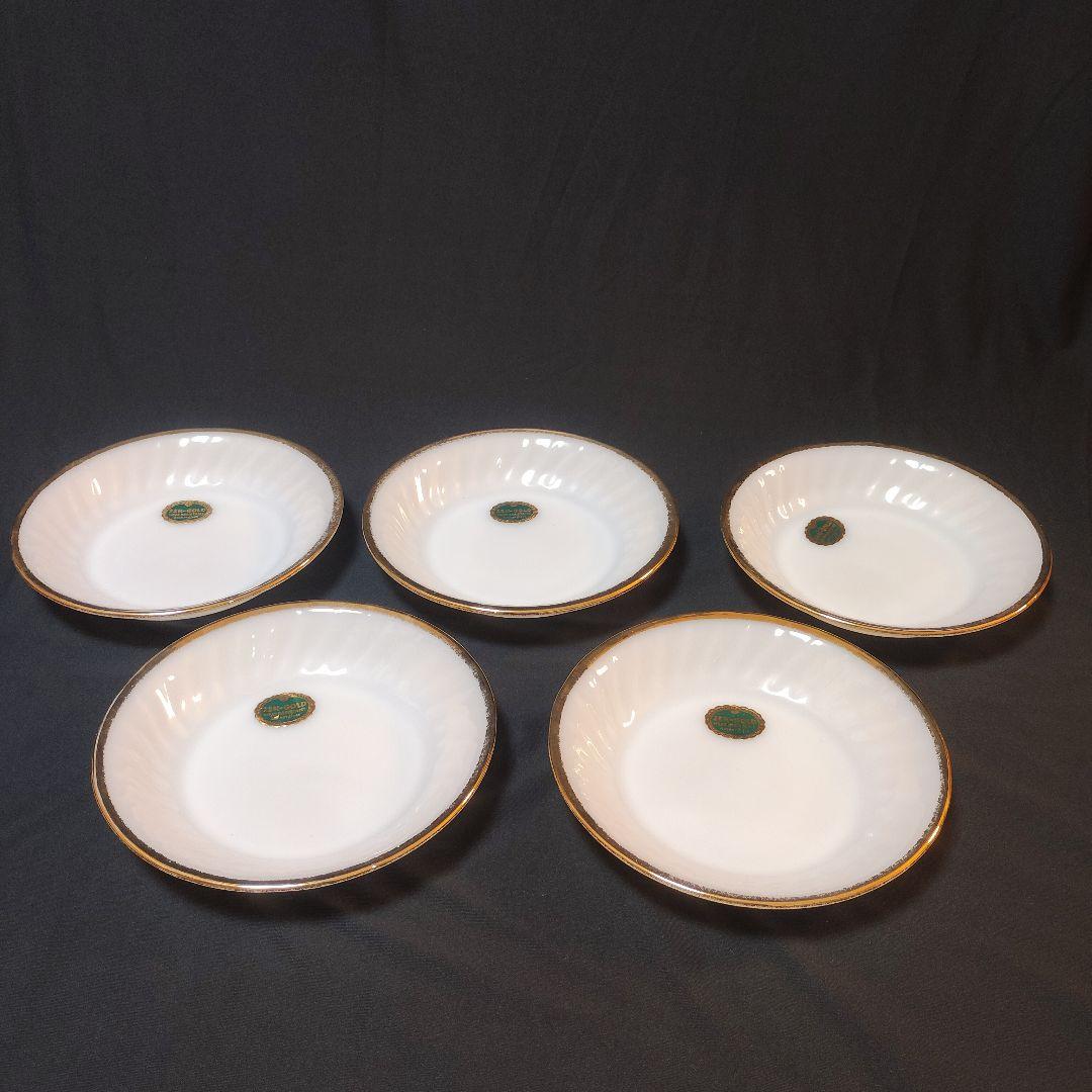 ファイヤーキング　スーププレート　スワール　ゴールドトリム 22金