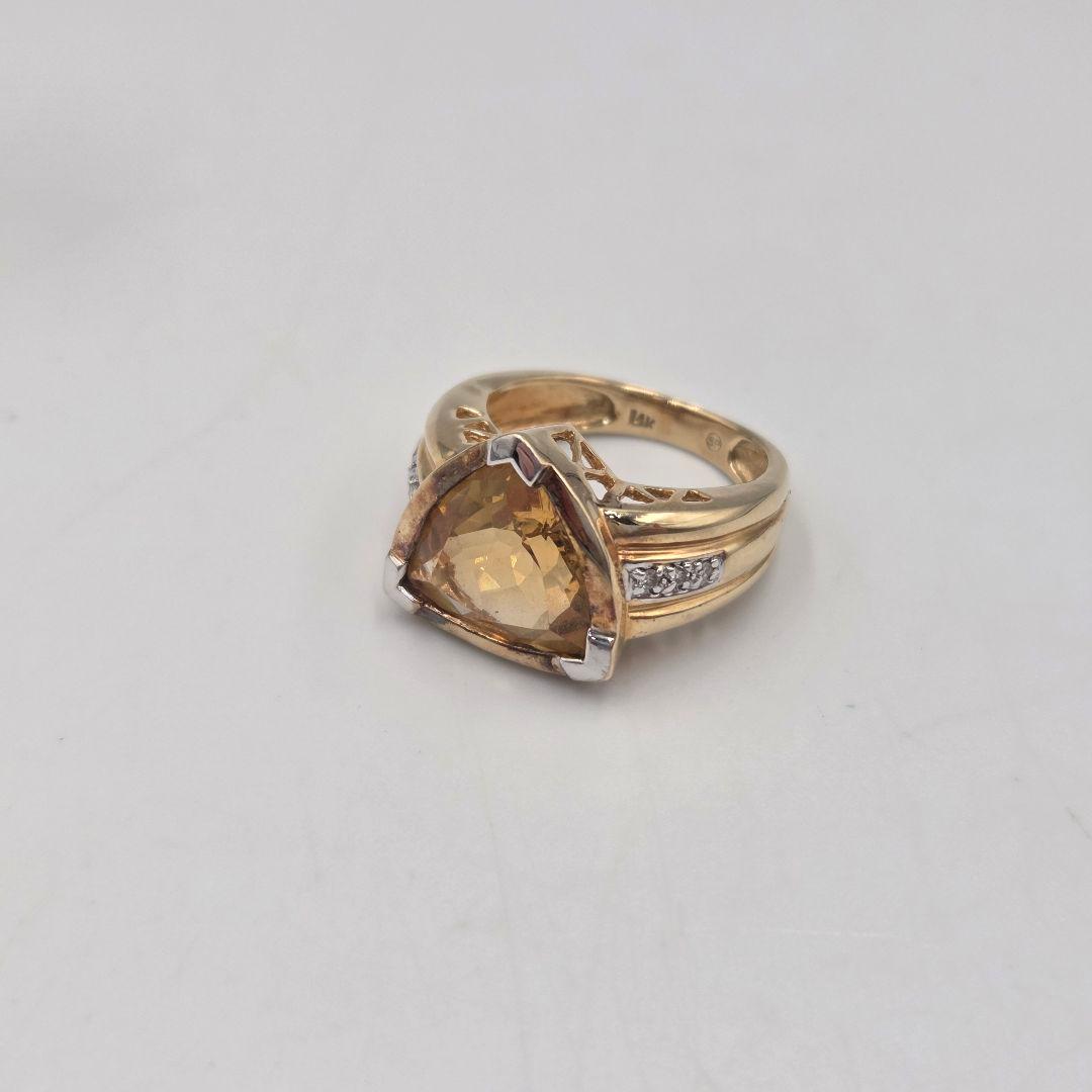 14金 天然石 シトリン リング ジュエリーリング ダイヤ付き