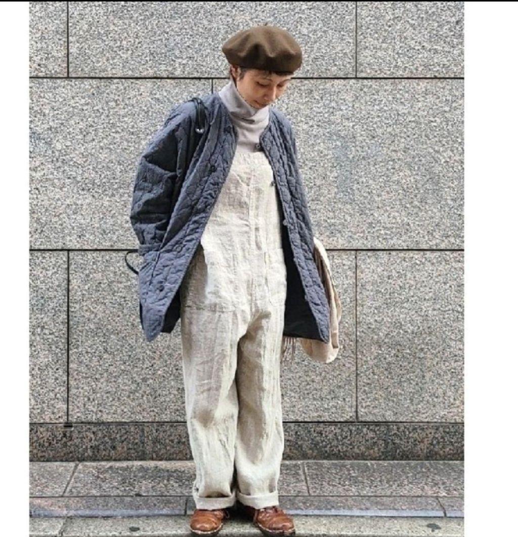 nest Robe ブラックリネン起毛オーバーオール