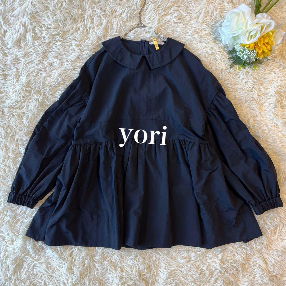 yori ヨリ フラットカラーティアードブラウス F ネイビー 長袖