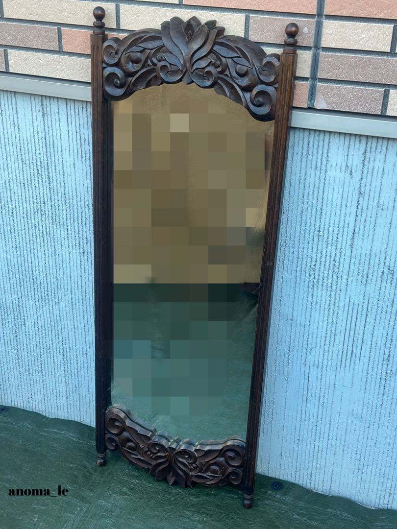 6002【壁掛けミラー】木製　鏡　姿見　hari　mirror　ヴィンテージ◎