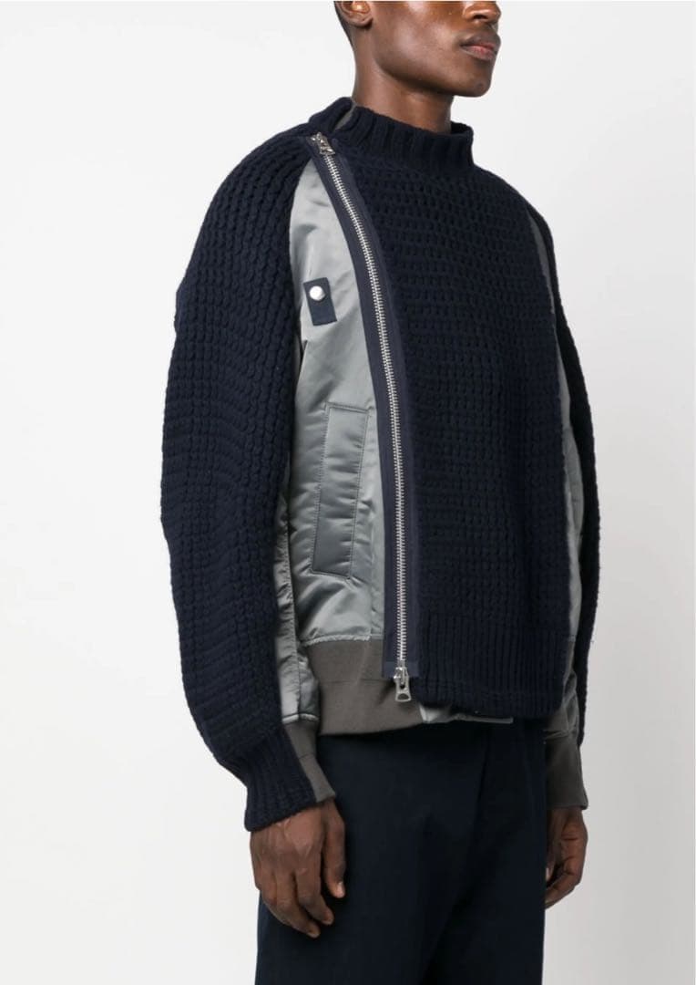 Sacai サカイ　ニット切り替えジップアップブルゾン