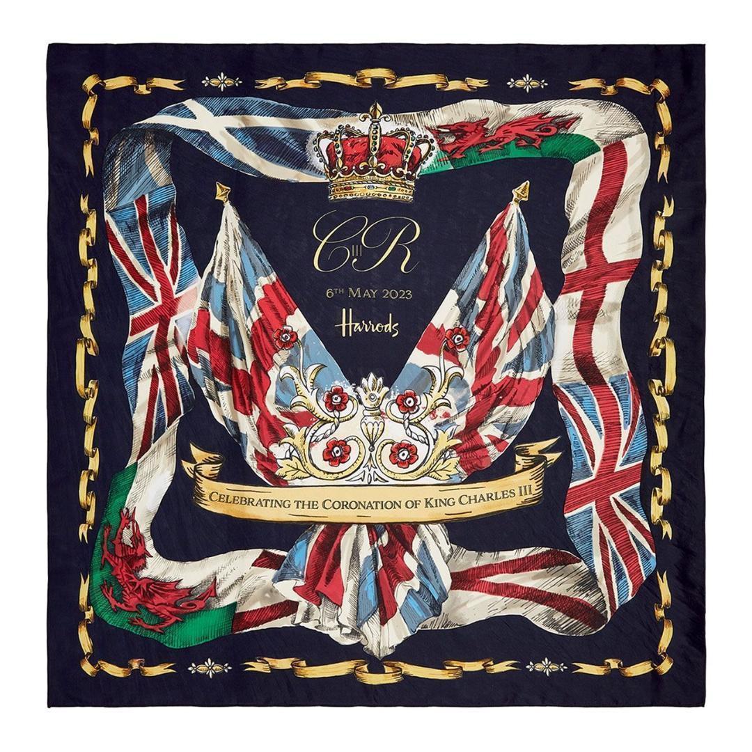 海外限定ハロッズ　イギリスチャールズ国王戴冠記念　シルクスカーフ　日本未入荷